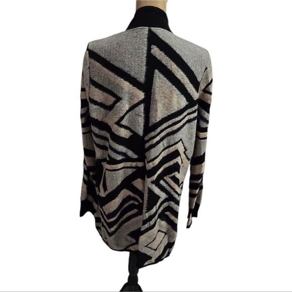 Lucky brand Waterfall Striped Black and Beige Women's Cardigan Sweater Size Larg - Picture 4 of 5
